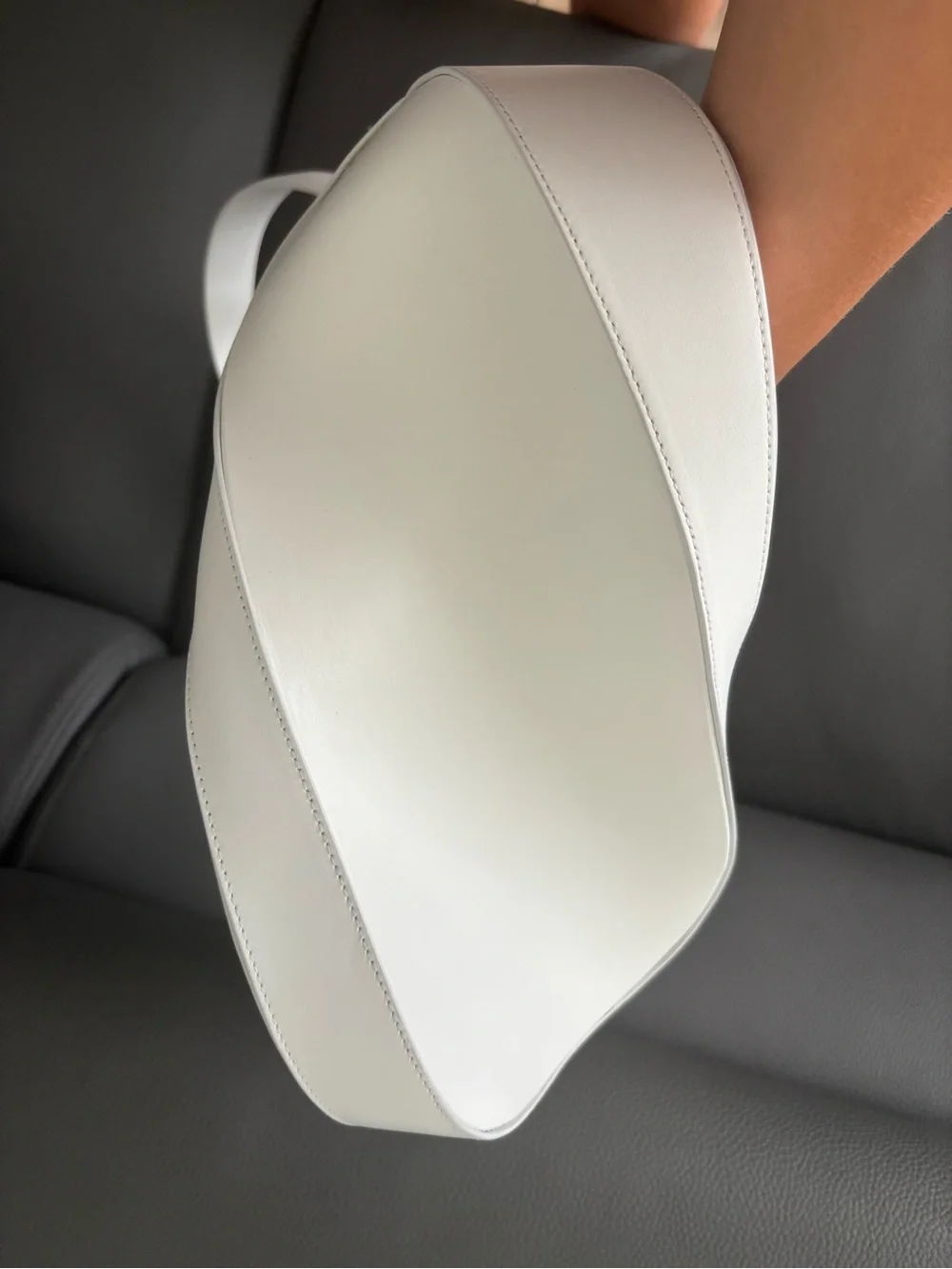 Mugler White Crescent Shoulder Bag with Textured Logo